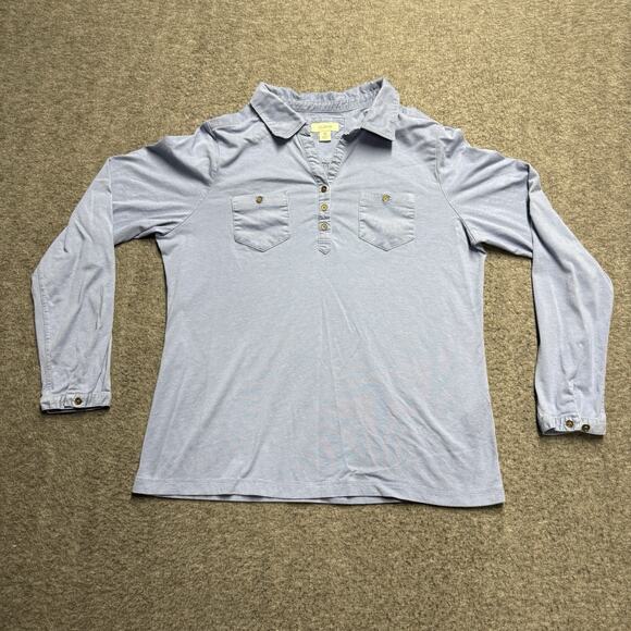 LL Bean Long Sleeve Shirt Women's Medium Blue Collared Roll Tab Pockets Modal - Picture 1 of 7